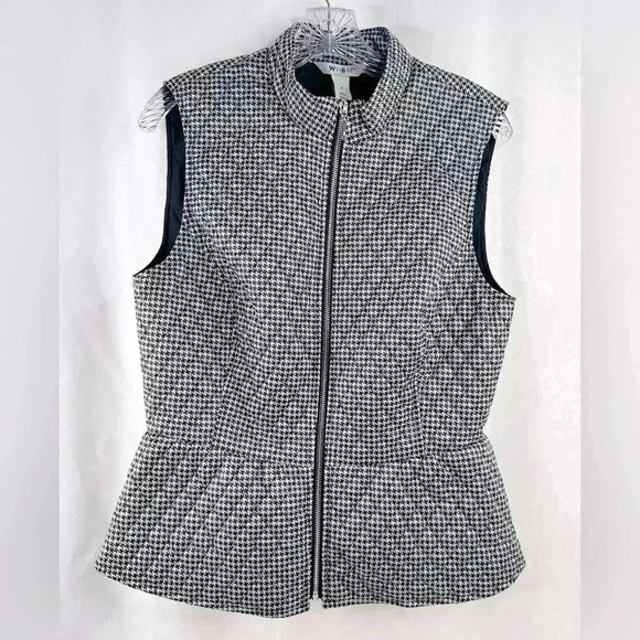 NWT WHBM Quilted Vest Peplum Color Digi Houndstooth Black/white SIZE M - Picture 1 of 11